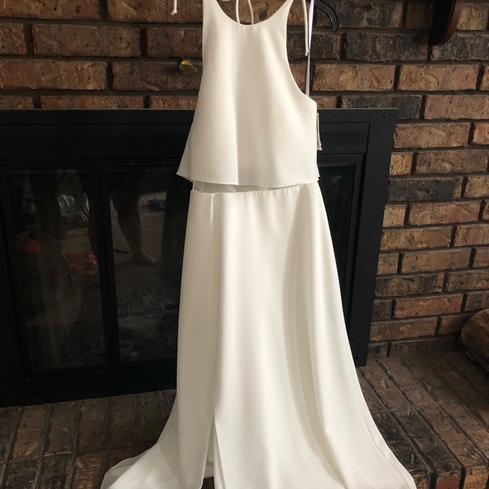 Gianna Bini white long prom halter dress